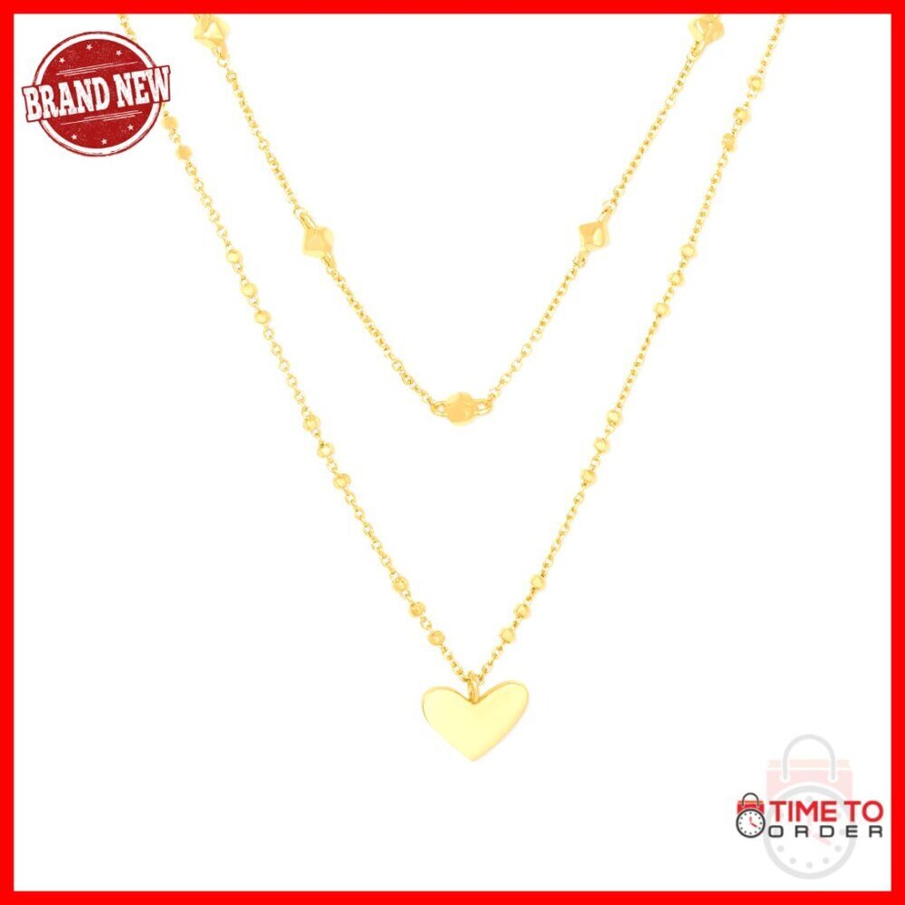 Gold Plated Heart Pendant Necklace with Multi Strand Layered Chains